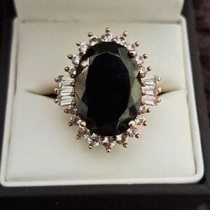 Elite Shungite and Natural White Zircon Halo Ring In 18kt YG Vermeil.